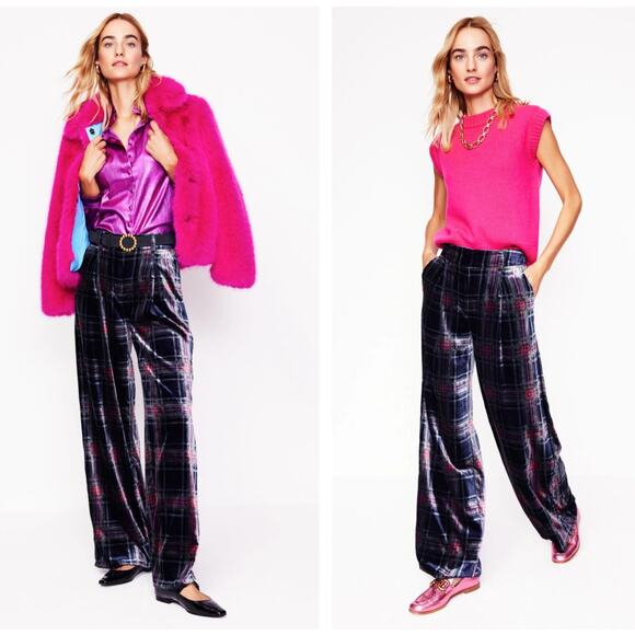 Boden Pants - BODEN Chiswick Velvet Pants Navy and Red Check Sz 16-18R $198 {3R49}